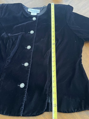 Jessica Howard Suit Size 14 Black Velvet Jacket & Silver Metallic MIDI Skirt VTG - Picture 8 of 13