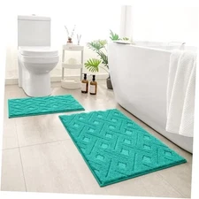  Bathroom Rugs Sets 2 Piece, Extra Soft Shaggy Absorbent Non Slip Machine Teal