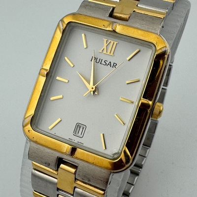 #ad #ad Pulsar Quartz Watch V732 X067 Men Dual Tone Rectangle Analog New Battery 6.75quot; $23.79