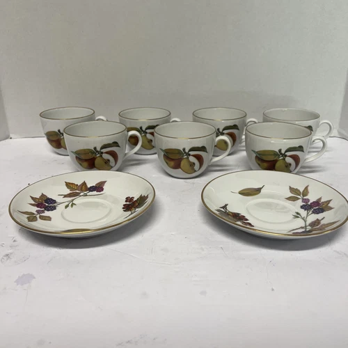 Royal Worcester Evesham Gold Porcelain COFFEE TEA CUPS AND SAUCERs BRAND NEW 9PC
