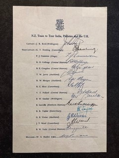 Cricket fully signed New Zealand team sheet 1965 tour to England & India