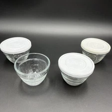 Pampered Chef 1 Cup Graduated Clear Glass Prep Bowl with Lid 1825 Set Of 4