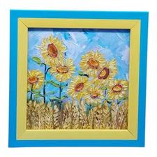 Sunflowers 1 Wheat Original Painting Wildflowers Semi-Abstract Wall Art Handmade