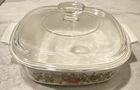Vintage CorningWare Vegetable Print Square Casserole 8x8x1 3/4 in with Pyrex Lid