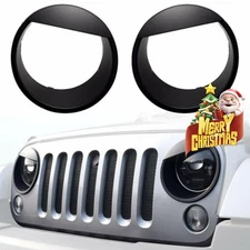 2pcs Front Light Headlight Cover Head Lamp Trim For 2007+ Jeep Wrangler JK Black
