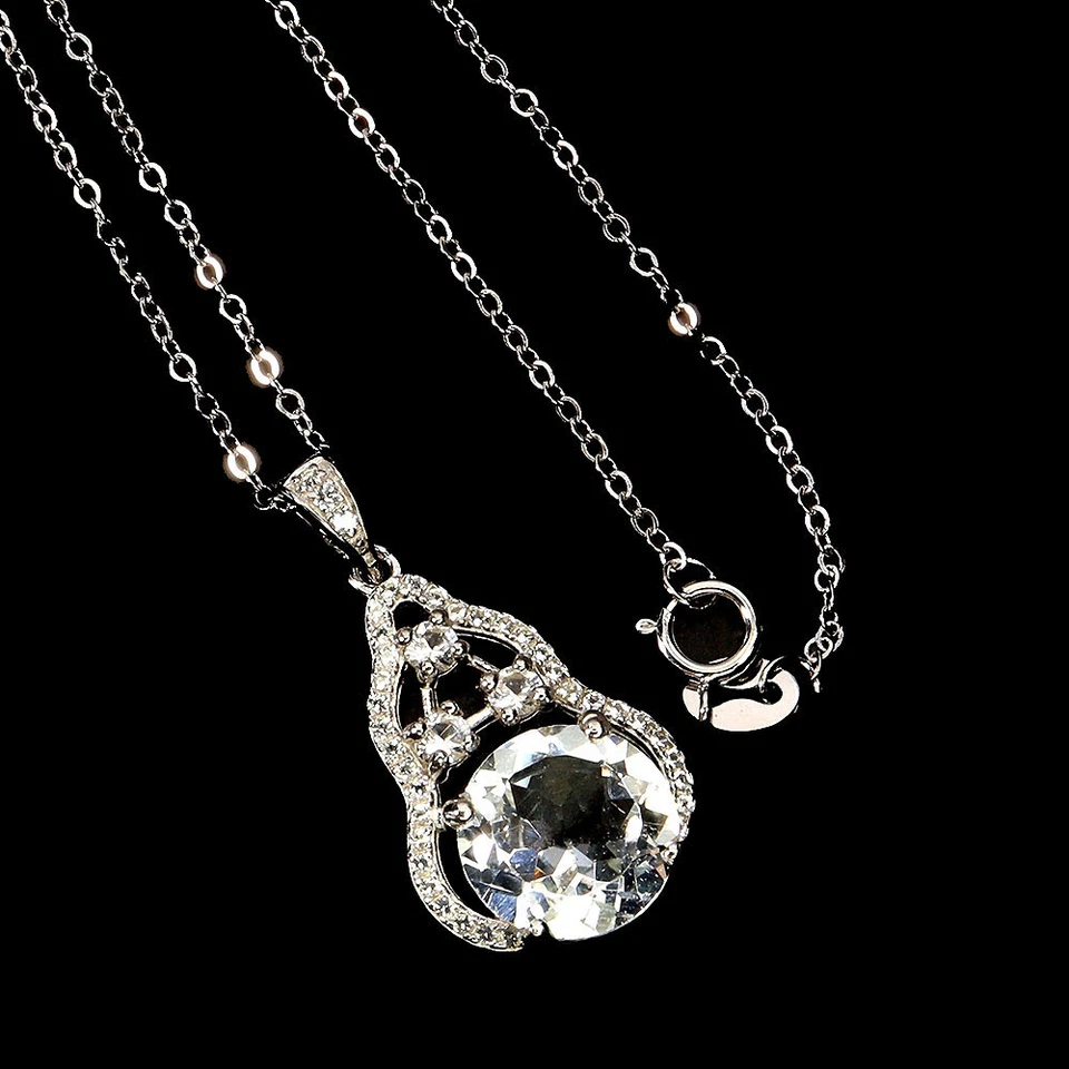 Collar de plata de ley 925 redondo topacio blanco 10 mm joyas de piedras preciosas naturales Foto 2 de 4