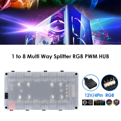 1 To 8 Multi Way RGB PWM HUB Splitter for PC Fan 12V/4 Pin LED Light Adapter New - Afbeelding 4 van 20