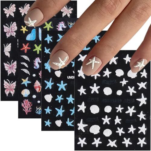 Summer Ocean Nail Stickers, Starfish Seashell Sea Horse Coral Nail Ocean Theme - Bild 1 von 7