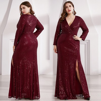 Ever-Pretty Plus Size Prom Gowns Deep V-neck Floral Evening Party Dresses 09016