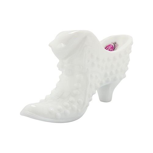 Fenton White Milk Glass Hobnail Cat Slipper High Heel Shoe Handmade Vintage - Picture 9 of 23