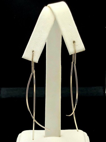 14K Gelb- oder Weißgold Ohrhänger doppelt geschwungen Stab Ohrringe - Bild 11 von 12