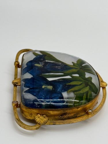 Antique Turriet & Bardach Austria Reverse Painted Glass Flower Belt Buckle - Picture 8 of 18