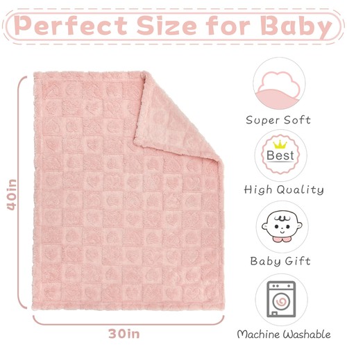 Fleece Baby Blanket Heart Checkered Blanket Ultra Soft Cozy Baby Blankets for... - Picture 6 of 7
