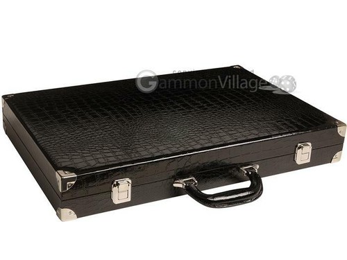 Wycliffe Brothers 21" Tournament Backgammon Set, Black Croco Case, Orange Field - Bild 9 von 9