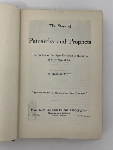 Patriarchs and Prophets by Ellen G. White 1941 printing Hardcover Book - Imagen 4 de 9