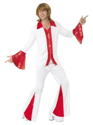 Super Trooper Male Adult White Red Disco Costume Super Trooper Male Adult White Red Disco Costume