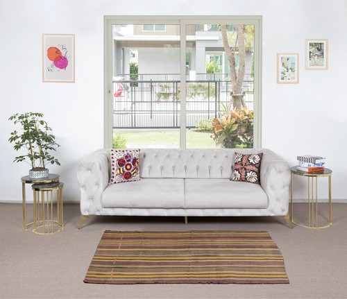4x5.5 Ft Colorful Hand-Woven Anatolian Kilim, Flat-Weave Vintage Rug, All Wool - Picture 2 of 5