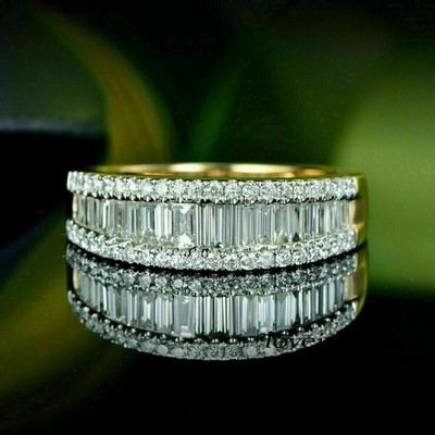 3CT Baguette Cut Lab-Created Diamond Wedding Band Ring 14K 2-Tone Gold ...