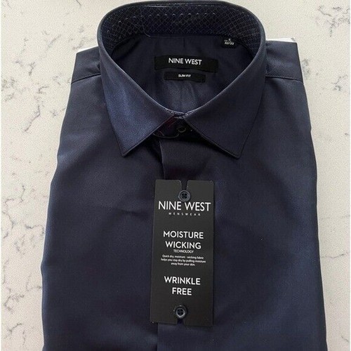 Nuevo NINE WEST Para hombres Calce Ajustado Sin Arrugas Elastizado AZUL MARINO OSCURO L (16-16 1/2 - Imagen 7 de 15