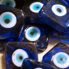 Handcrafted Turkish Evil Eye Lampwork Glass Focal Beads Cobalt Blue 4 pcs