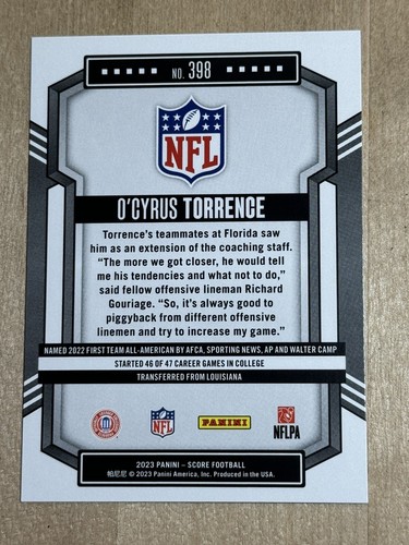 2023 Florida Gators O’Cyrus Torrence ROOKIE CARD #398 RC - Picture 4 of 4