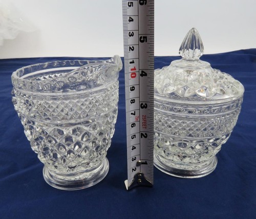 Anchor Hocking Wexford Crystal Sugar Bowl W/ Lid And Creamer With Tray Vintage - Picture 6 of 11