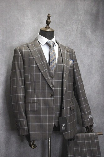 Traje formal para hombre Stacy Adams Hybrid 3 piezas bronceado, blanco y azul a cuadros SM142H1 - Imagen 2 de 6