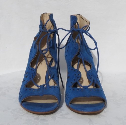 $109 NINE WEST US sz 8 8M Blue Suede Leather GWENIAH Gladiator Lace Up Shoes EUC - Picture 3 of 7