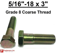 5/16-18 x 3" PT Hex Bolt Yellow Zinc Plated Grade 8 Cap Screw Coarse Thread