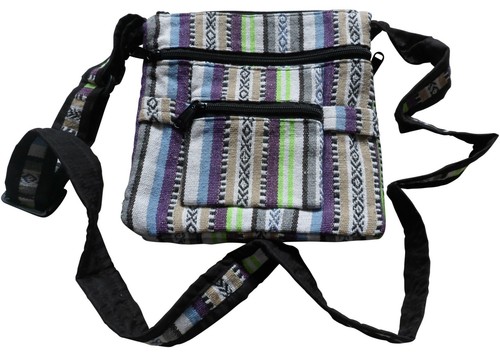 Fair Trade Cotton Gheri Stripe Hippy Boho Shoulder Double Passport Travel Bag - Picture 8 of 13