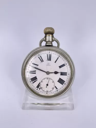Große Taschenuhr Omega 53mm klappbares Uhrwerk teildefekt
