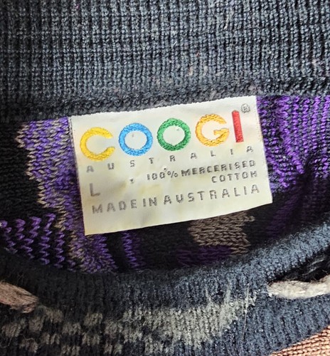 Vintage Coogi 90er lila grau rosa bunt Streetwear Cosby Pullover Biggie Smalls L - Bild 2 von 9