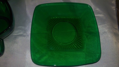 VINTAGE ANKER HOCKING FOREST GRÜN QUADRATISCHE TASSEN UND UNTERTASSEN 4ER SET - Bild 6 von 8