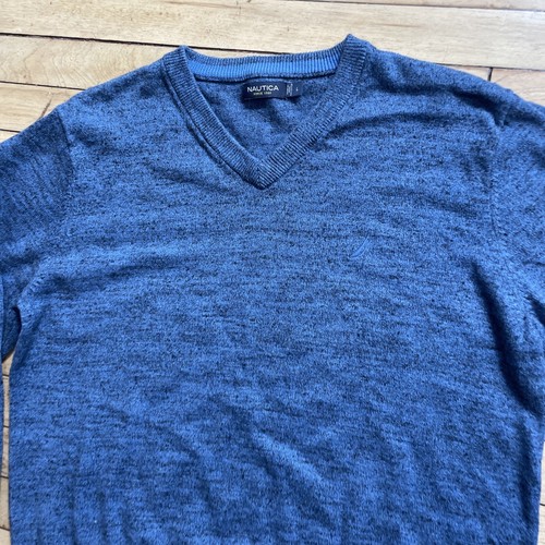 NAUTICA Sweater Men L Blue Preppy V-Neck Business Crew Casual Y2k Streetwear L - Picture 22 of 23