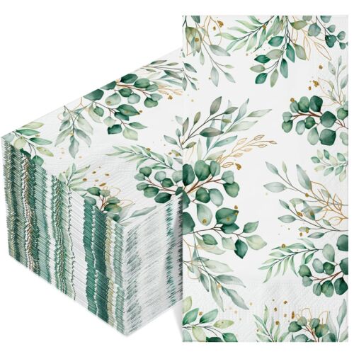 100 Pcs Eucalyptus Napkins 3 Ply Disposable Eucalyptus Leaf Paper Green Leaves G