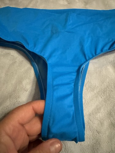 VTG 80s UJENA Swimwear 2 Pc Blue Thong Bikini Waist 33-36 Size 16/18? - Picture 9 of 24