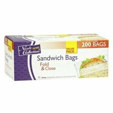 Sandwich Bag Value Pack 200 Count Fold Close Disposable Food Storage Bag 1/PACK