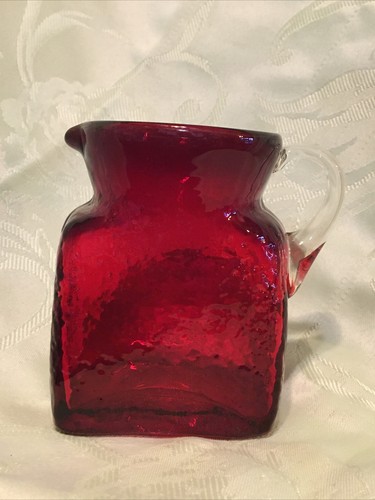Pilgrim Red Textured Manganese Glass Creamer Pitcher Applied Handle 3.75” Tall - Picture 2 of 13