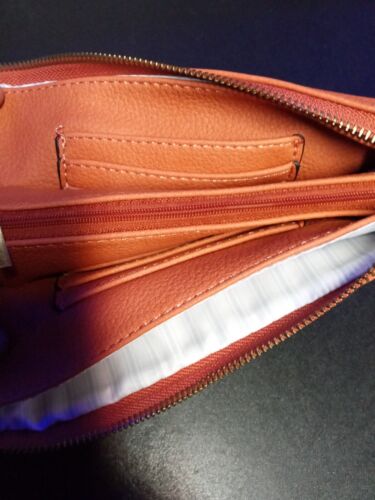 Jen & Co New Bag Purse Wallet Roughly 8" x 5" Tan Brown Orange Cream Color - Picture 3 of 11