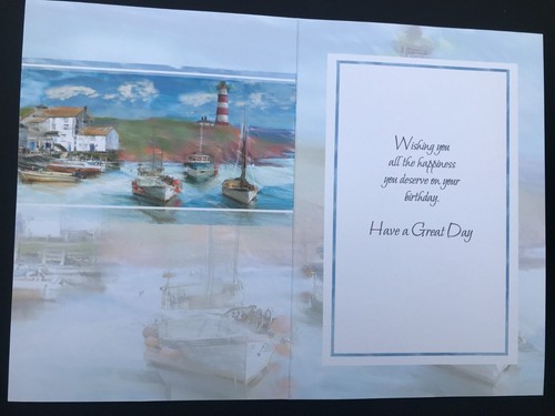95th birthday card age 95 men male him open, coast scene, boats, verse, 7" x 5" - 第 3/5 張圖片