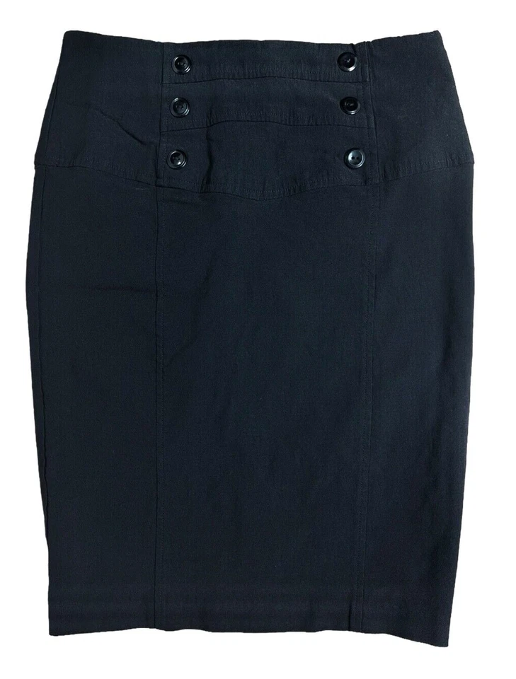 BCX Junior's High Rise Pencil Skirt w/ Button Detail Stretch Size 9 Black - Image 2 of 4