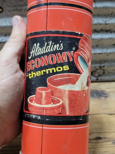 Vintage ALADDIN One Pint ECONOMY Vacuum Bottle No. 23 Thermos Red NOS Label - Picture 22 of 22