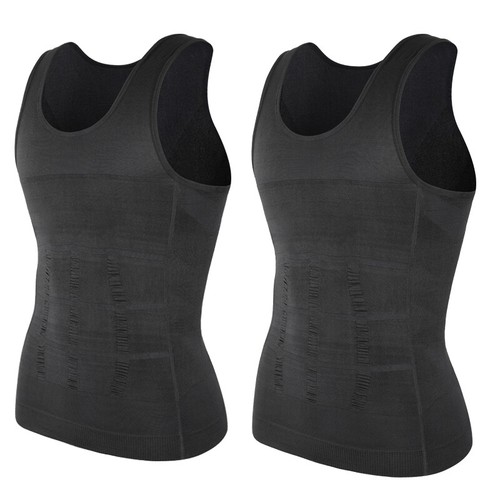 2 Pack Men Body Shaper Slimming Tummy Vest Compression Shirt Tank Tops Shapewear - Picture 19 of 37