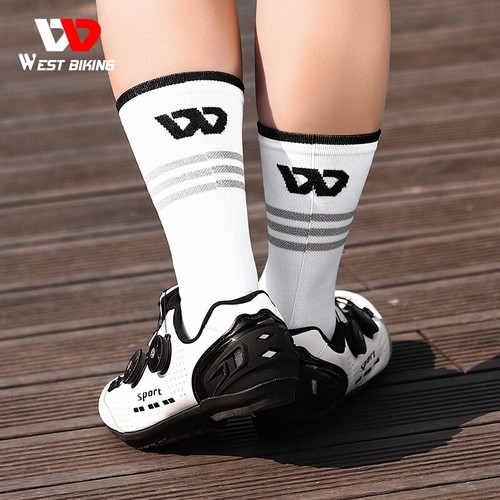 WEST BIKING Calze Ciclismo Traspiranti Compressione Calzini Sport Calcio Bianchi - Foto 3 di 16