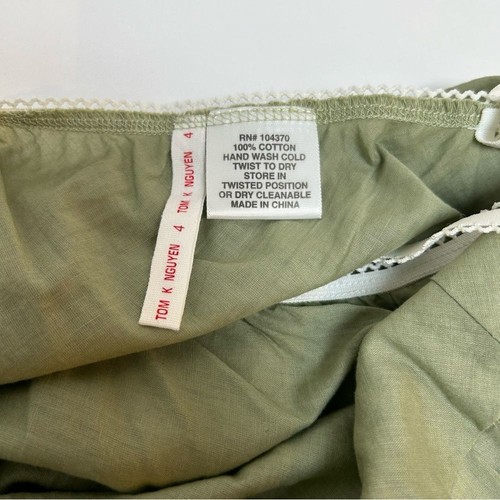 Tom K Nguyen Lace Dress Green Slip Dropped Waist Snap Front Size 4 - Picture 4 of 5