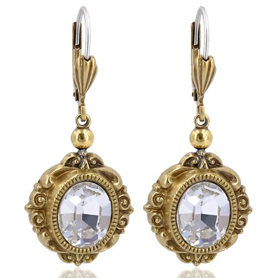 Jugendstil Ohrringe mit Markenkristallen Gold Ohrhänger NOBEL SCHMUCK