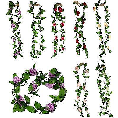 2x 2 Meter Rosenrebe Girlande mit Blumen und Efeu Blättern UK VERSAND!