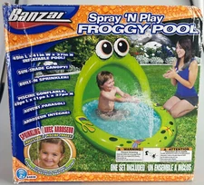 Banzai Spray N Play Froggy Pool Built in Sprinkler and Sun Shade Canopy