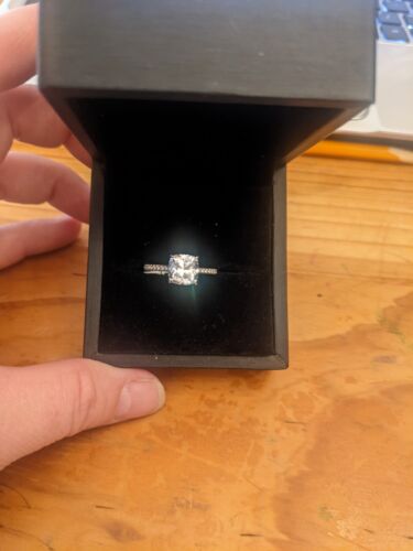 2.5 ct Cushion Cut Double Halo Sterling Silver Engagement Ring - Picture 4 of 12