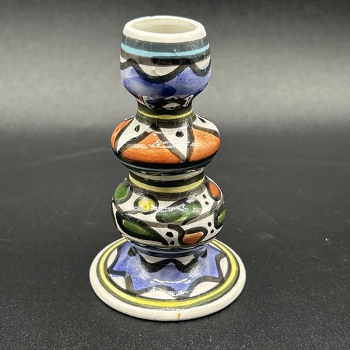 Vintage Jerusalem Taper Candlestick Holder Shabbat Religious Ceramic 3 7/18”